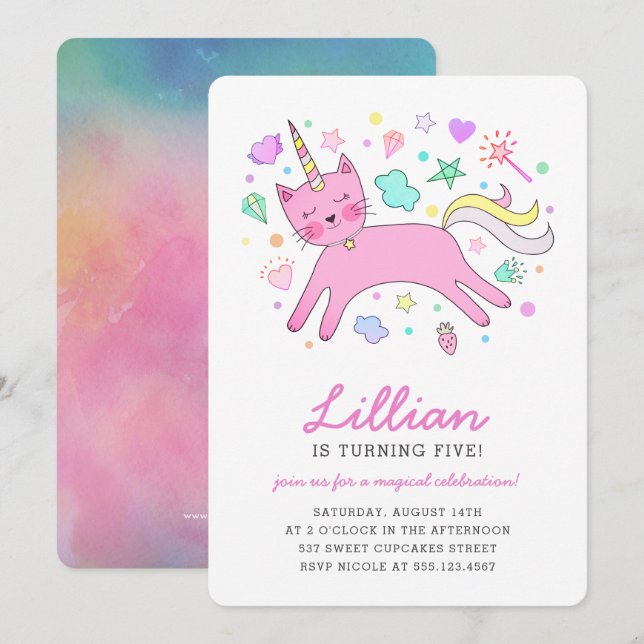 Cute Caticorn | Magical Birthday Invitation (Front/Back)