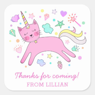 Cute Caticorn   Magical Birthday Thank You Square Sticker