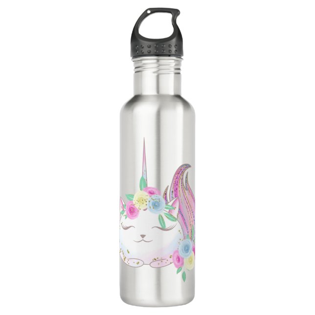 Cute Caticorn Stainless Steel Water Bottle (Front)