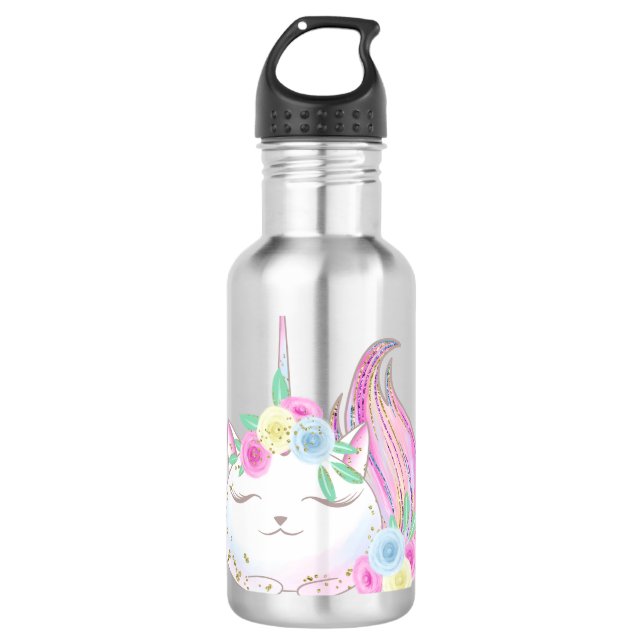 Cute Caticorn Stainless Steel Water Bottle (Front)