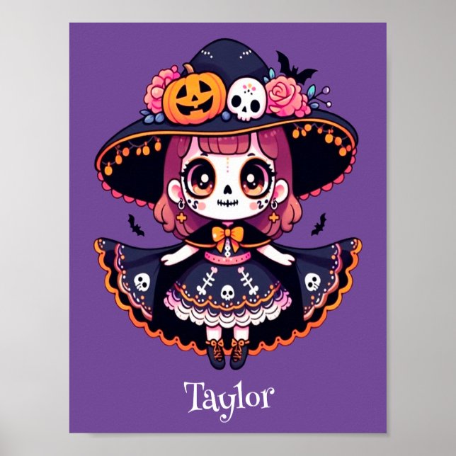 Cute catrina girl halloween personalized poster (Front)