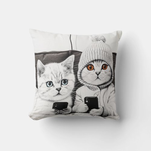 Cute cats 02 throw pillow