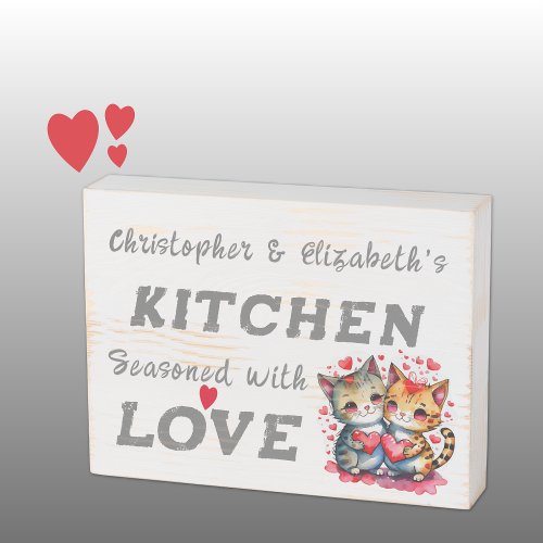 Cute cats add names love rustic kitchen grey wooden box sign