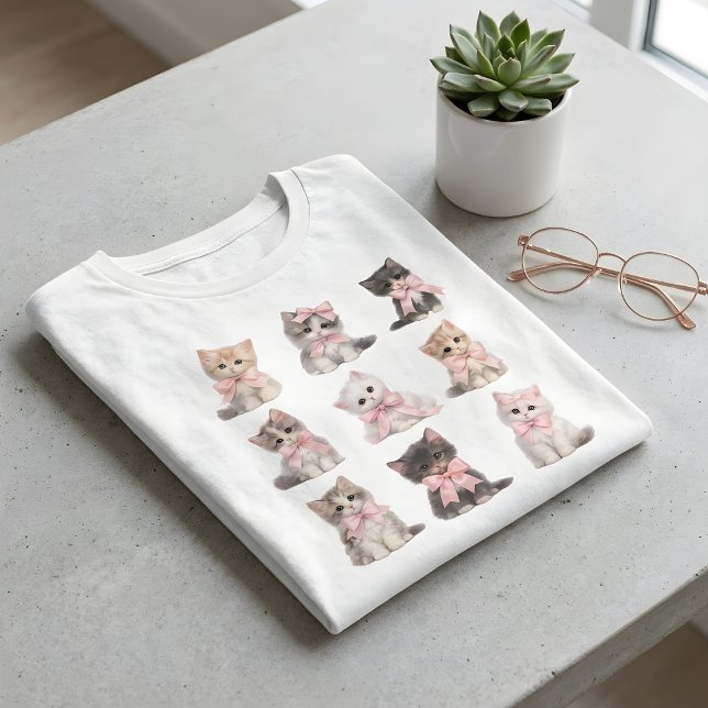 Cute Cats Adorable Pink Bow Kittens   T-Shirt (Creator Uploaded)