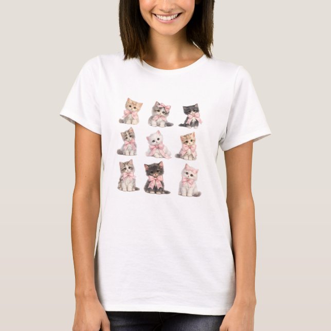 Cute Cats Adorable Pink Bow Kittens   T-Shirt (Front)