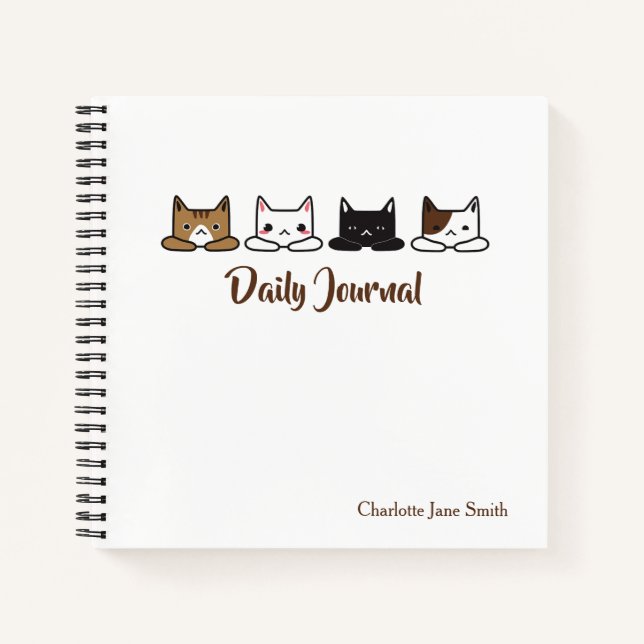 Cute "Cats All In A Row" Notebook (Front)