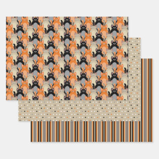 Cute Cats All in a Row Polka Dot and Stripes Wrapping Paper Sheets