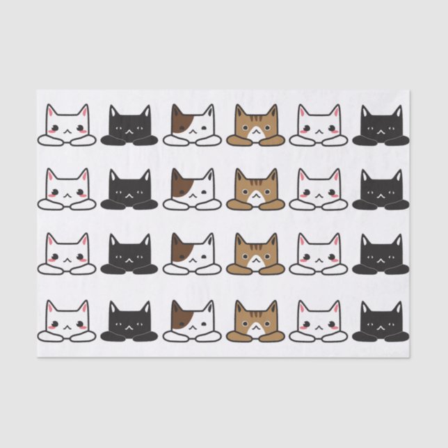 Cute "Cats All In A Row" Tissue Paper (Front)