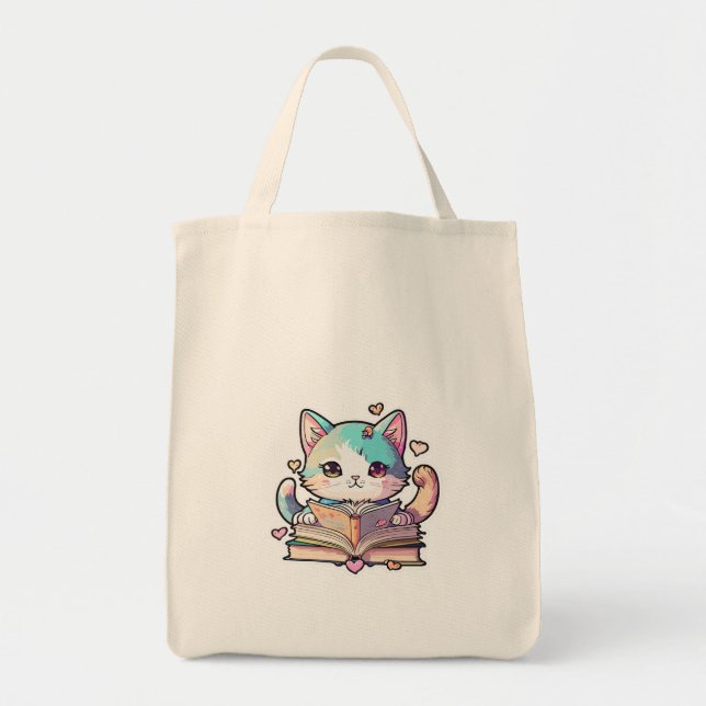 cute cats amazing design reading books by cat  tote bag (Front)