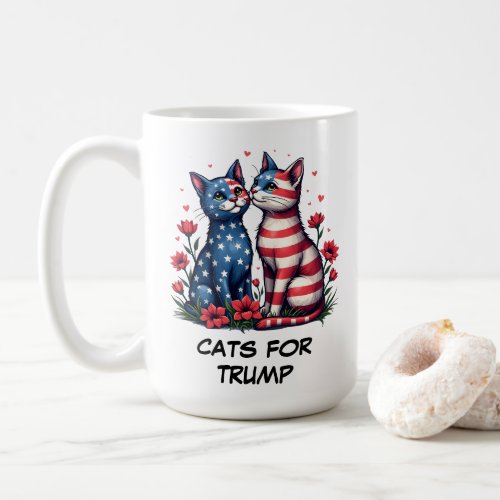 Cute Cats American Flag and Flowers Patriotic  Coffee Mug