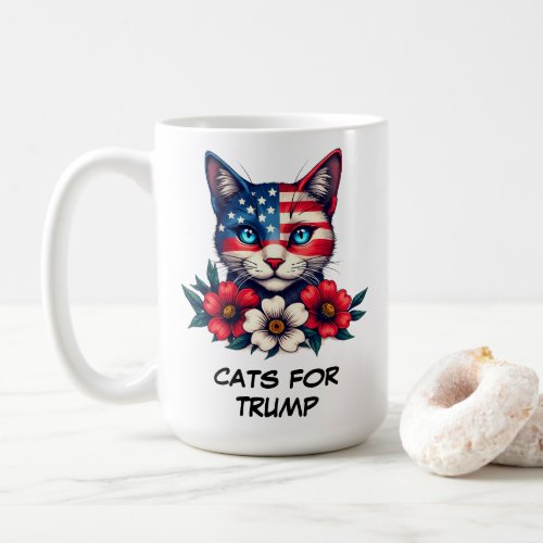 Cute Cats American Flag and Flowers Patriotic  Coffee Mug