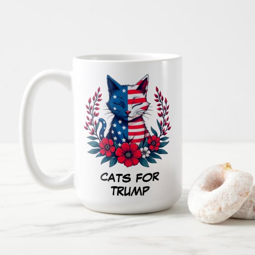 Cute Cats American Flag and Flowers Patriotic  Coffee Mug