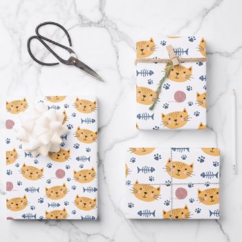 Cute Cats And Bones Wrapping Paper Gift Wrap by moonlake at Zazzle