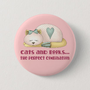 Cute Cats and Books T-shirt Button