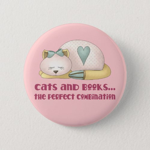 Cute Cats and Books T_shirt Button