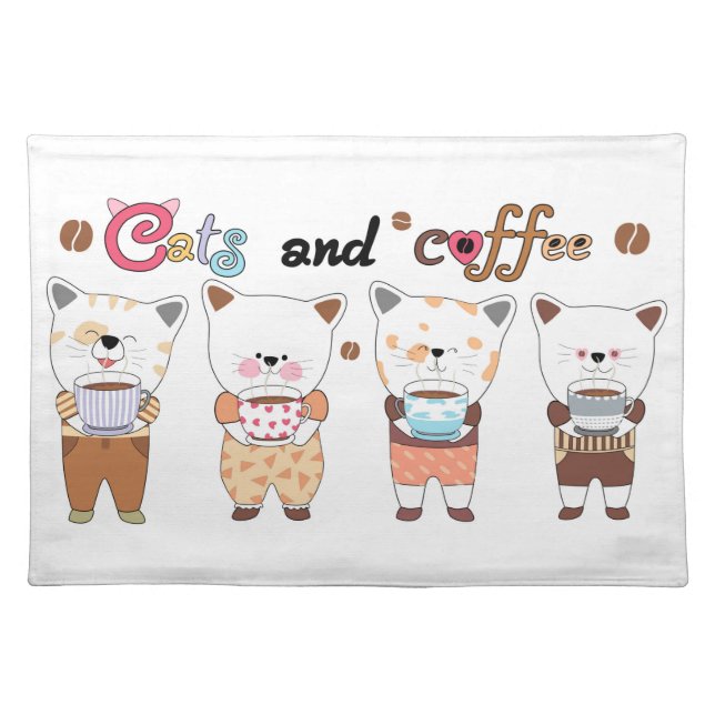 Cute Cats and Coffee Cloth Placemat (Front)