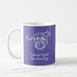 Cute Cats and Crochet It's a Great Day Purple Coffee Mug