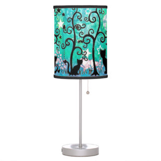 Cute Cats and Curly Trees Illustration Desk Lamp
