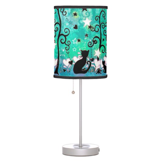 Cute Cats and Curly Trees Illustration Table Lamp (Right)