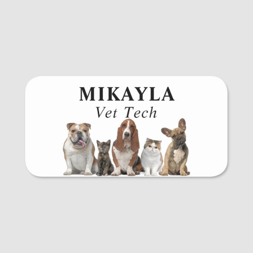 Cute Cats and Dogs Veterinarian   Name Tag
