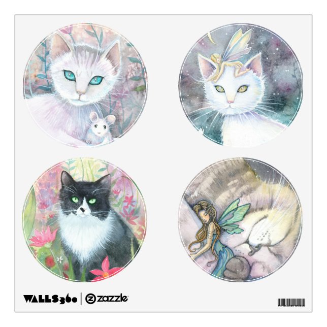 Cute Cats and Fairies Set of 4 Wall Decals (Front)