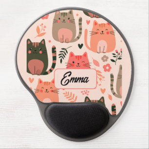 Cute Cats and Floral Pattern Custom Monogram Kids Gel Mouse Pad