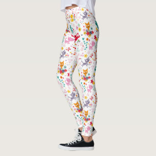 Cute Cats and Flower Fun Leggings