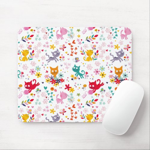 Cute Cats and Flower Fun Mouse Pad