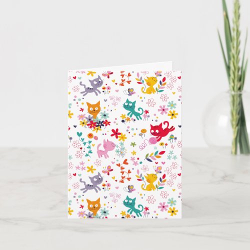 Cute Cats and Flower Fun Note Card