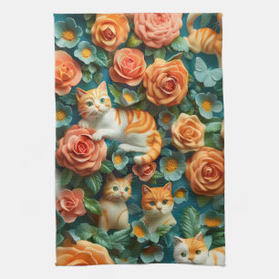 Cute Cats and Flowers Design  Kitchen Towel
