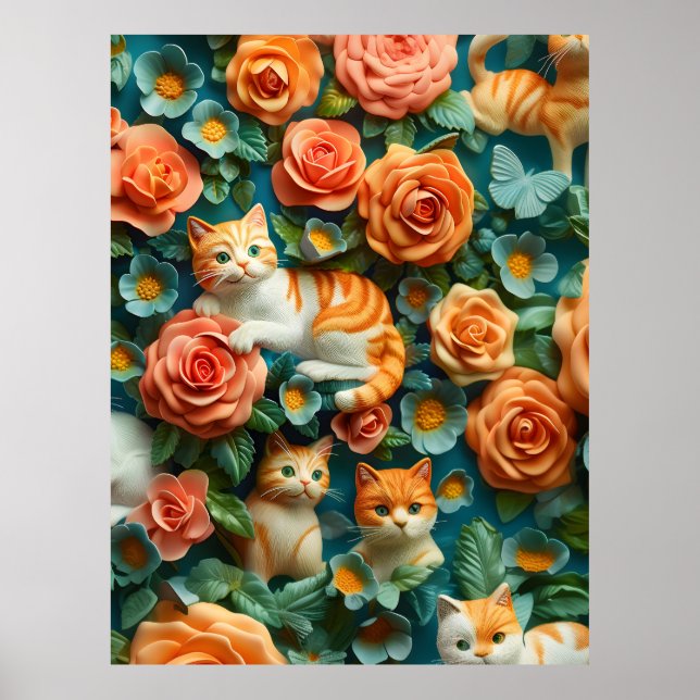 Cute Cats and Flowers Design  Poster (Front)