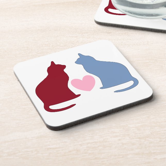 Cute Cats and Heart Beverage Coaster (Left Side)
