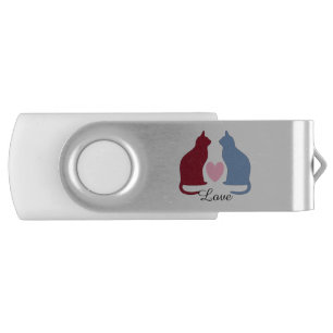 Cute Cats and Heart Love Flash Drive
