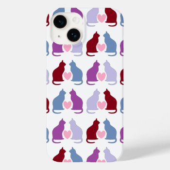 Cute Cats And Heart Pattern Case-mate Iphone 14 Case by DippyDoodle at Zazzle