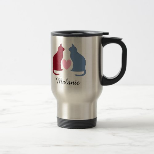 Cute Cats and Heart Personalised Travel Mug