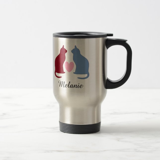 Cute Cats and Heart Personalised Travel Mug (Right)