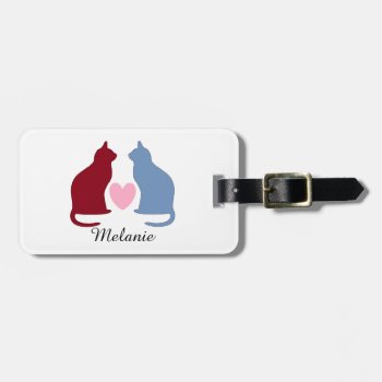 Cute Cats And Heart Personalized Luggage Tag by DippyDoodle at Zazzle