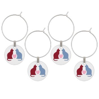 Cute Cats And Heart Wine Charm by DippyDoodle at Zazzle