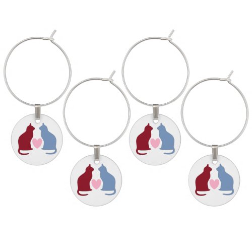 Cute Cats and Heart Wine Charm