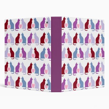 Cute Cats And Hearts Pattern 3 Ring Binder by DippyDoodle at Zazzle