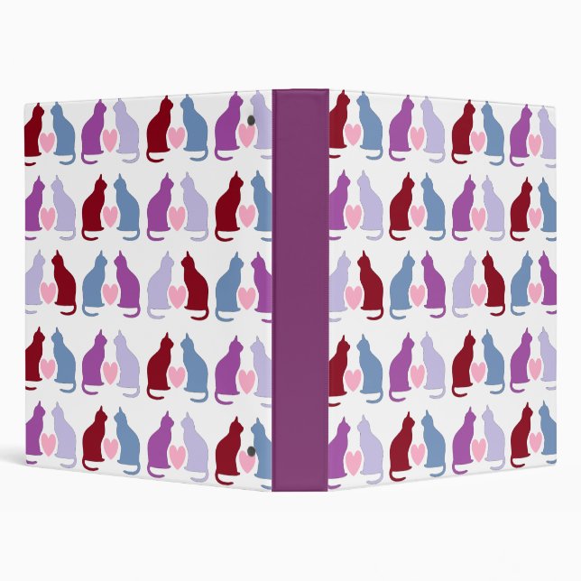 Cute Cats and Hearts Pattern 3 Ring Binder (Background)