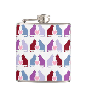Cute Cats and Hearts Pattern Flask