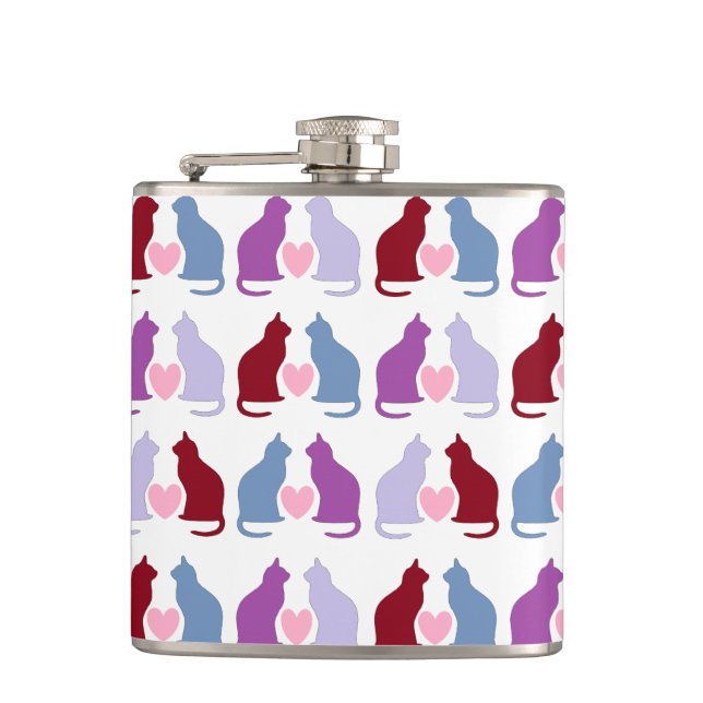 Cute Cats and Hearts Pattern Flask (Front)