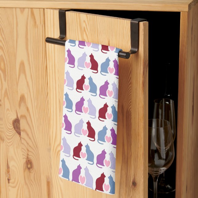 Cute Cats and Hearts Pattern Kitchen Towel (Thirds Fold)