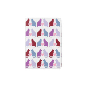 Cute Cats and Hearts Pattern Passport Holder