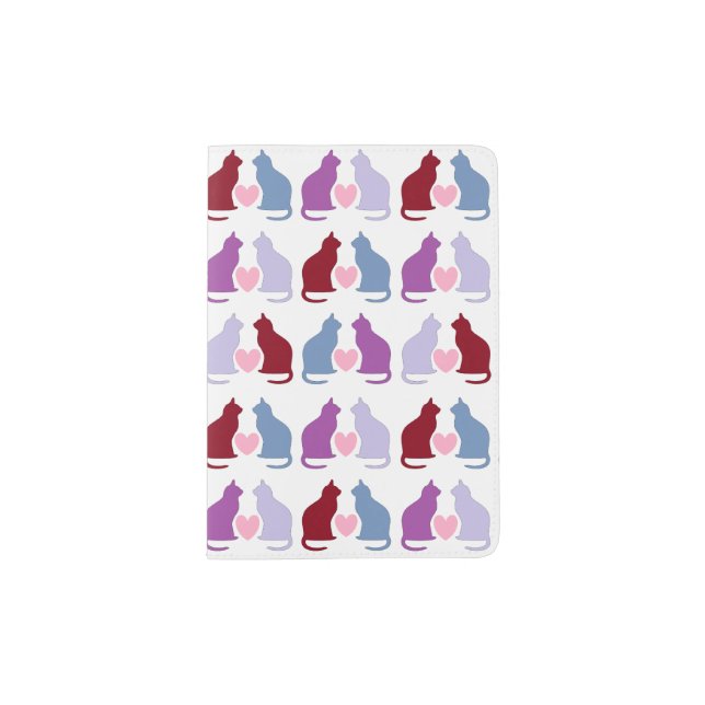 Cute Cats and Hearts Pattern Passport Holder (Front)