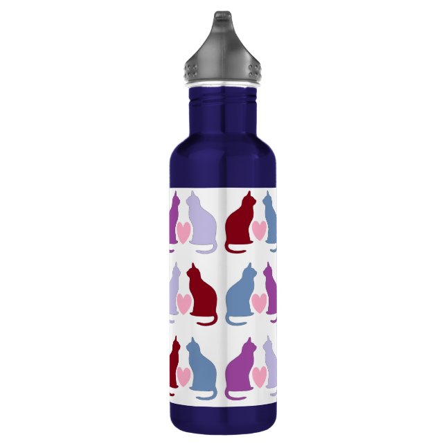 Cute Cats and Hearts Pattern Stainless Steel Water Bottle (Right)