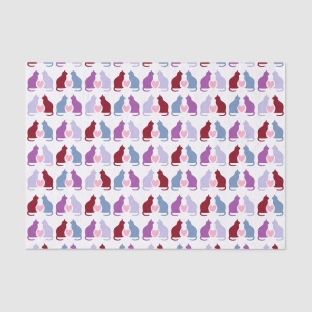 Cute Cats and Hearts Pattern Tissue Paper (Front)