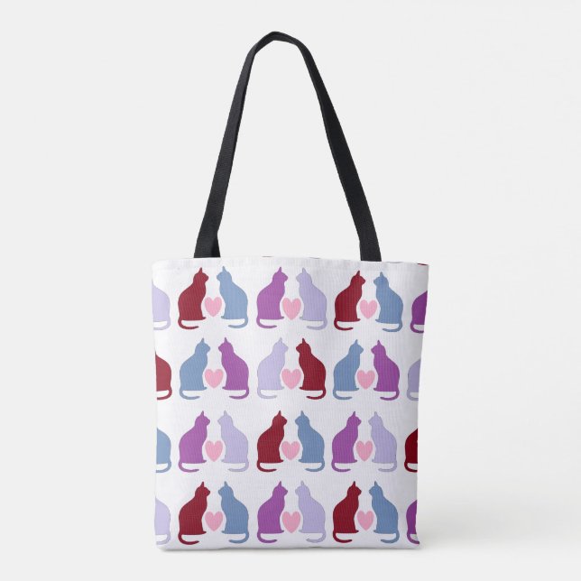 Cute Cats and Hearts Pattern Tote Bag (Back)