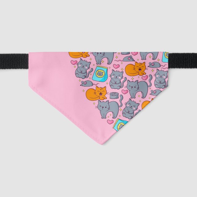 Cute Cats and Hearts Personalize Bowl Pet Bandana Collar (Front)
